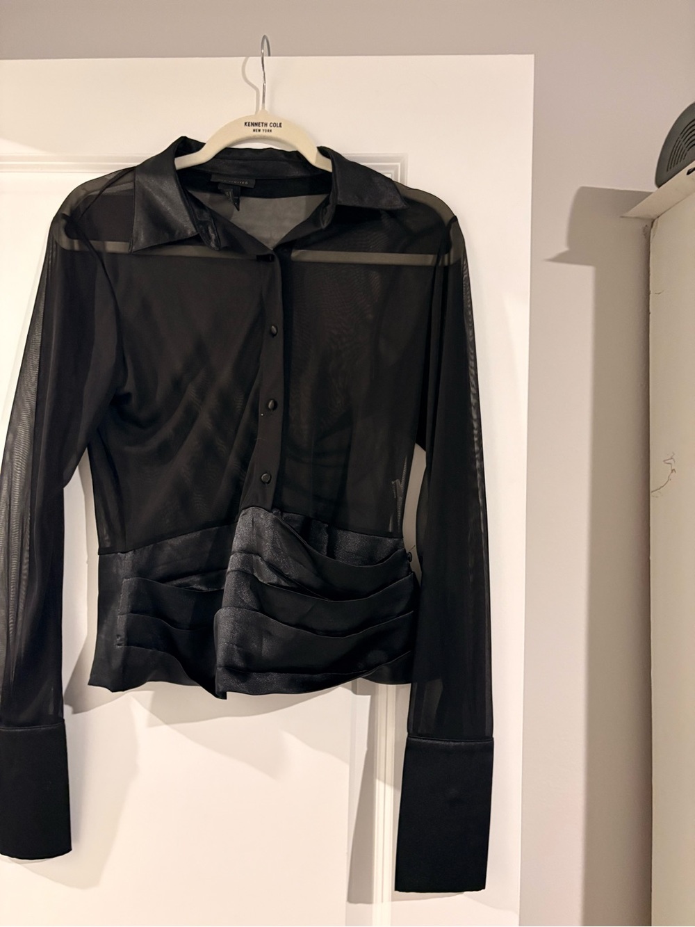 The Limited Black Sheer Button-Front Blazer with Satin Banding